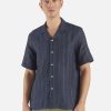 Clearance Universal Works Universal Works Road Shirt In Navy Stripe Linen