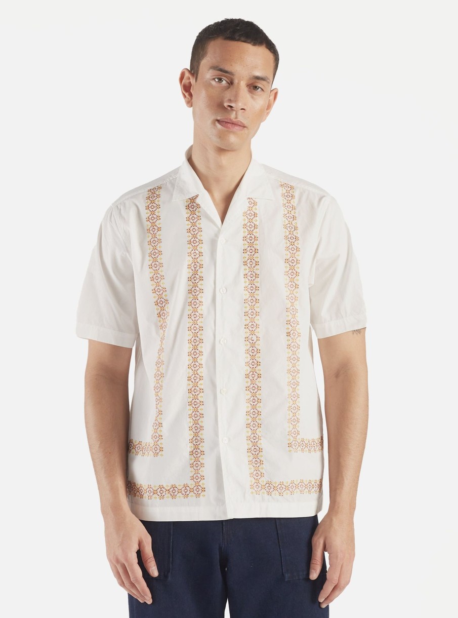 Clearance Universal Works Universal Works Minari Shirt In Ecru Embroidered Organic Poplin