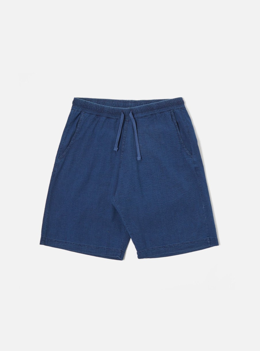 New Universal Works Universal Works Lumber Short In Washed Indigo Seersucker