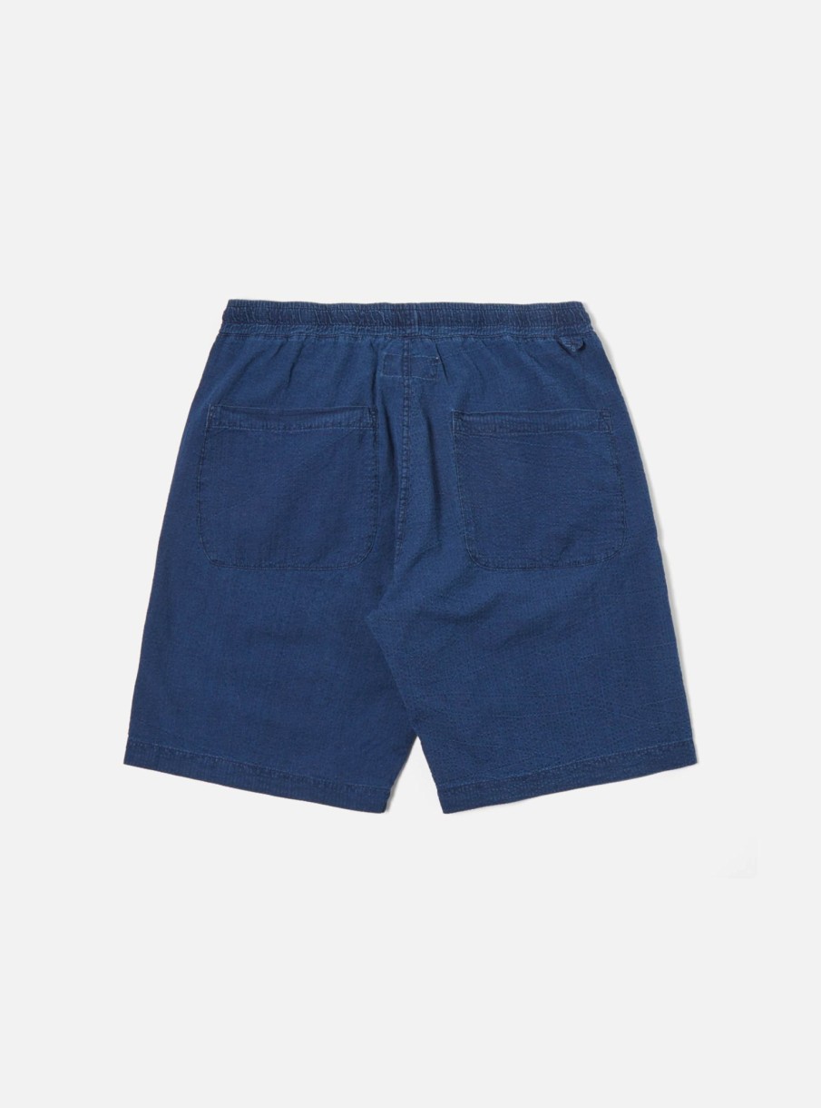 New Universal Works Universal Works Lumber Short In Washed Indigo Seersucker