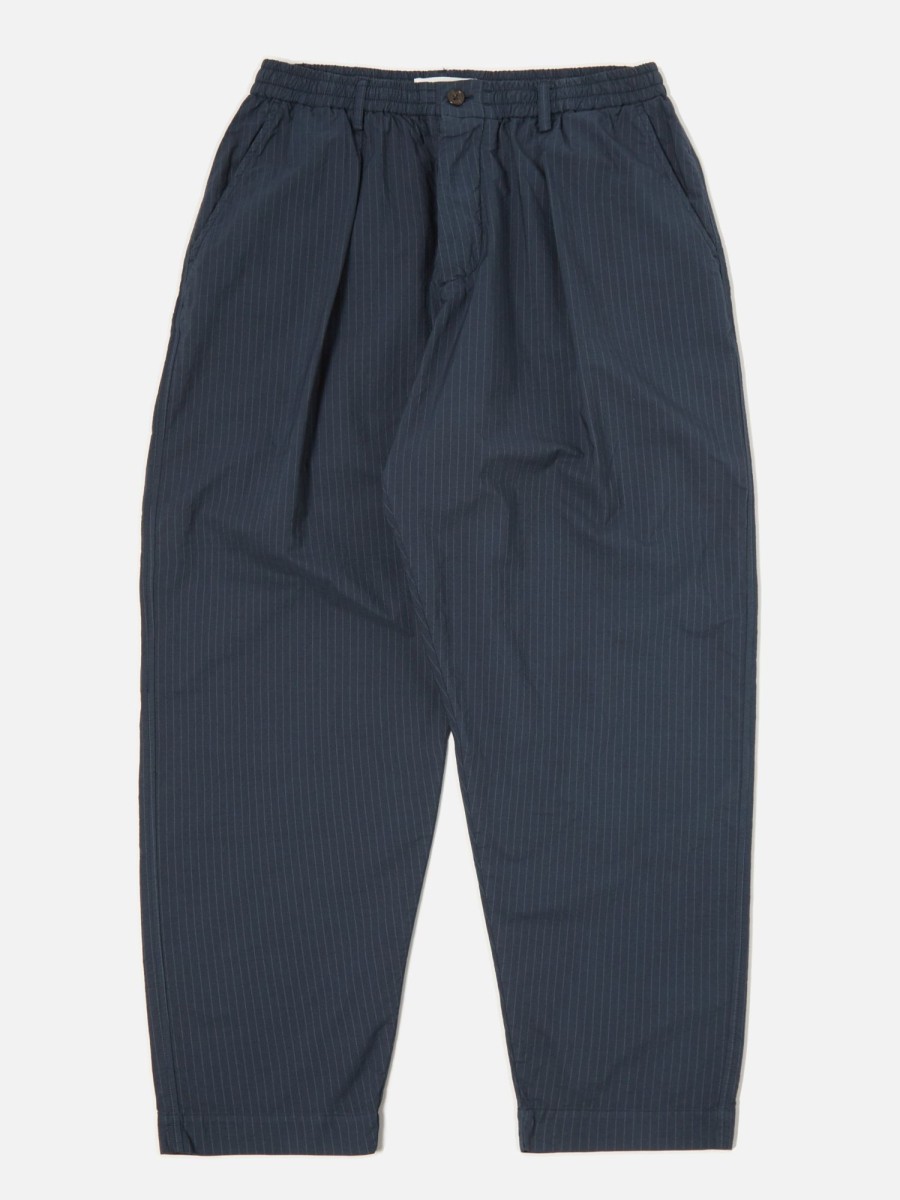 New Universal Works Universal Works Pleated Track Pant In Navy Nearly Pinstripe