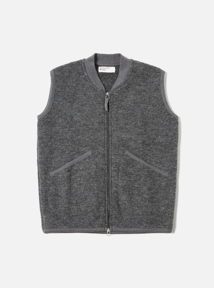 Wholesale Universal Works Universal Works Zip Waistcoat In Grey Marl Wool Fleece