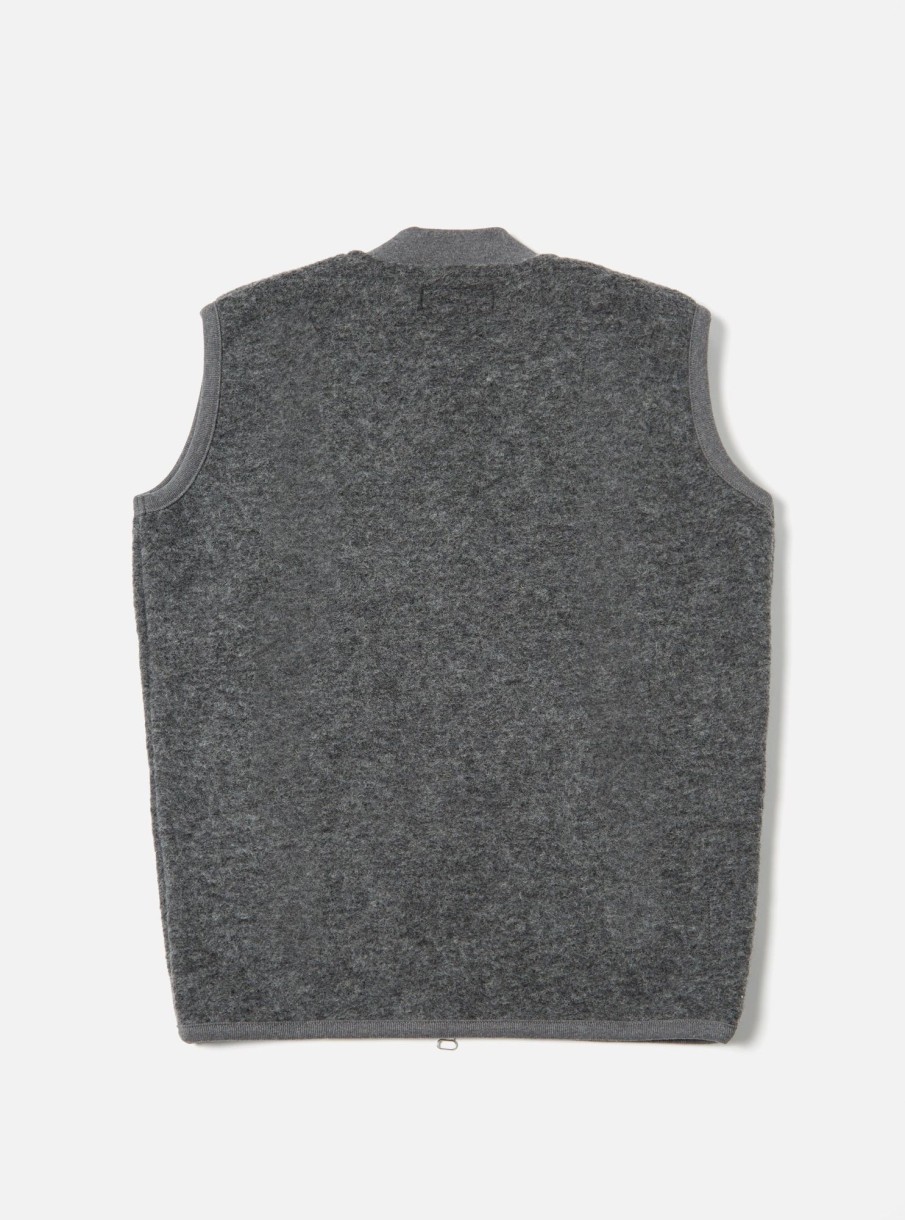 Wholesale Universal Works Universal Works Zip Waistcoat In Grey Marl Wool Fleece