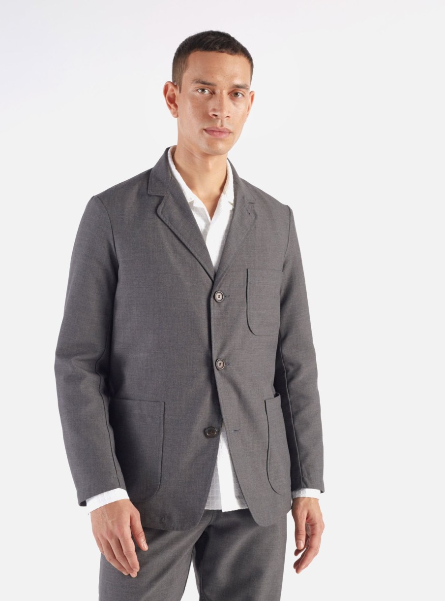 Online Universal Works Universal Works Three Button Jacket In Grey Marl Tropical Suiting