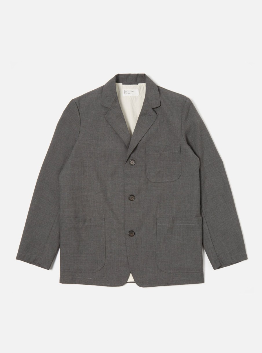 Online Universal Works Universal Works Three Button Jacket In Grey Marl Tropical Suiting