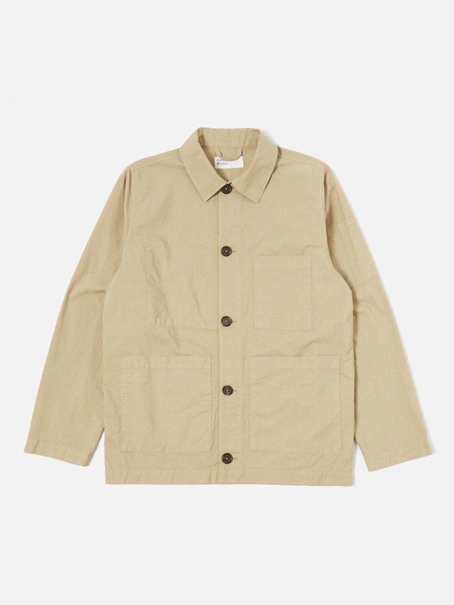 Clearance Universal Works Universal Works Coverall Jacket In Summer Oak Nearly Pinstripe