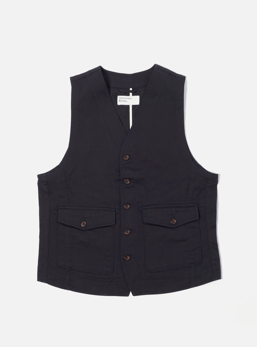 Best Universal Works Universal Works Field Waistcoat In Black Twill