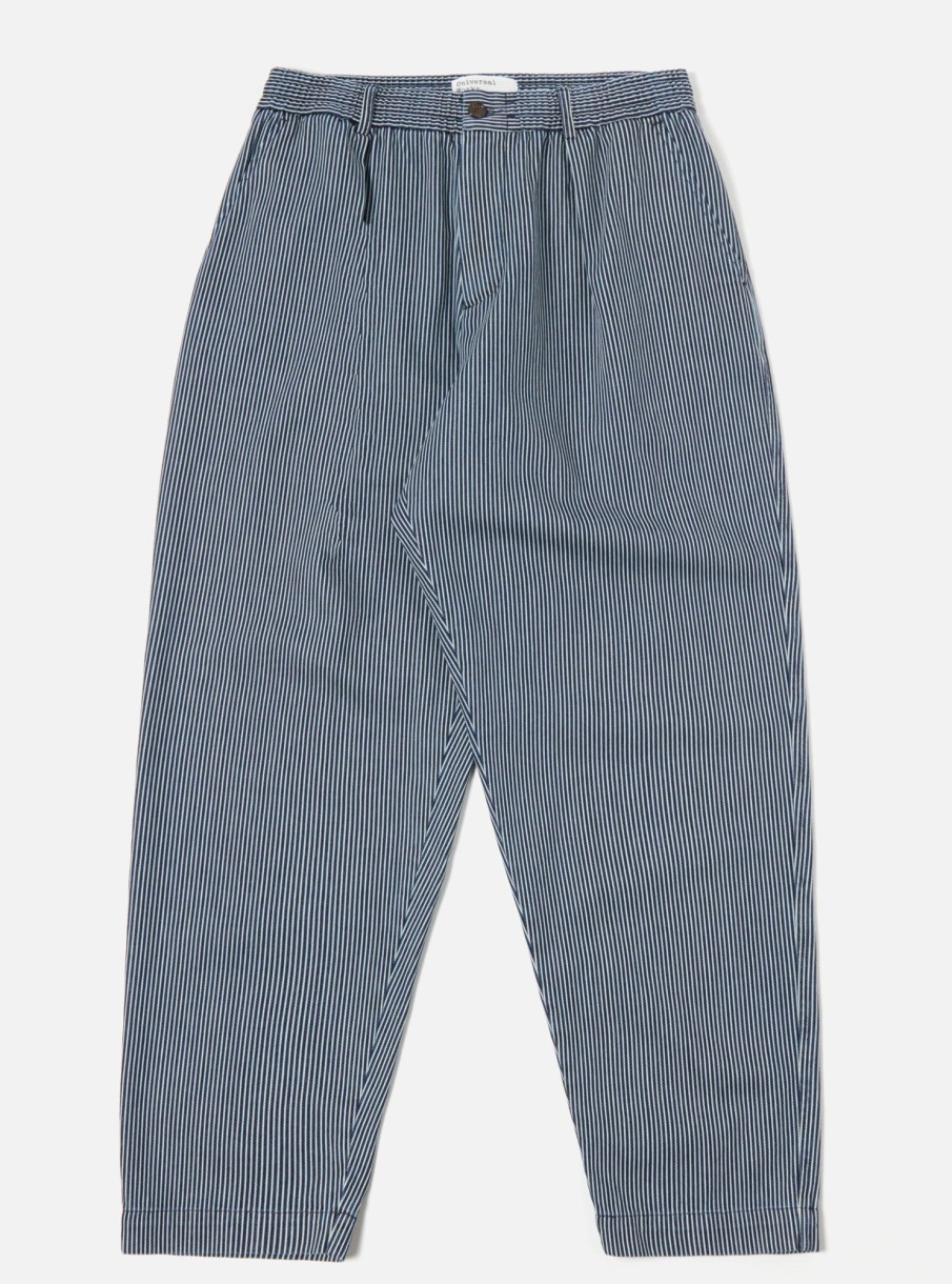 Wholesale Universal Works Universal Works Pleated Track Pant In Indigo Hickory Stripe Denim