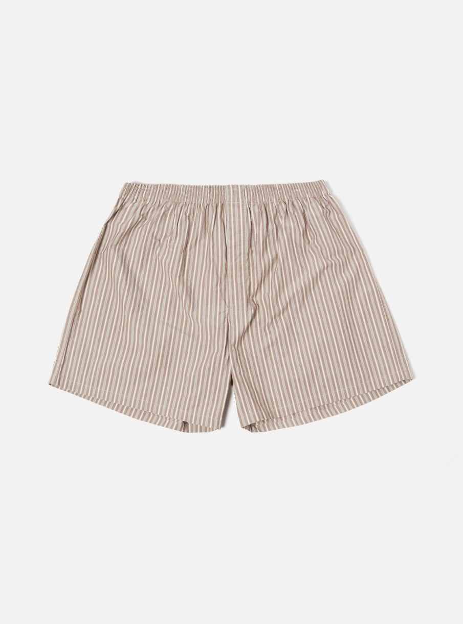 Clearance Universal Works Universal Works Boxer Short In Brown Shibuya Stripe