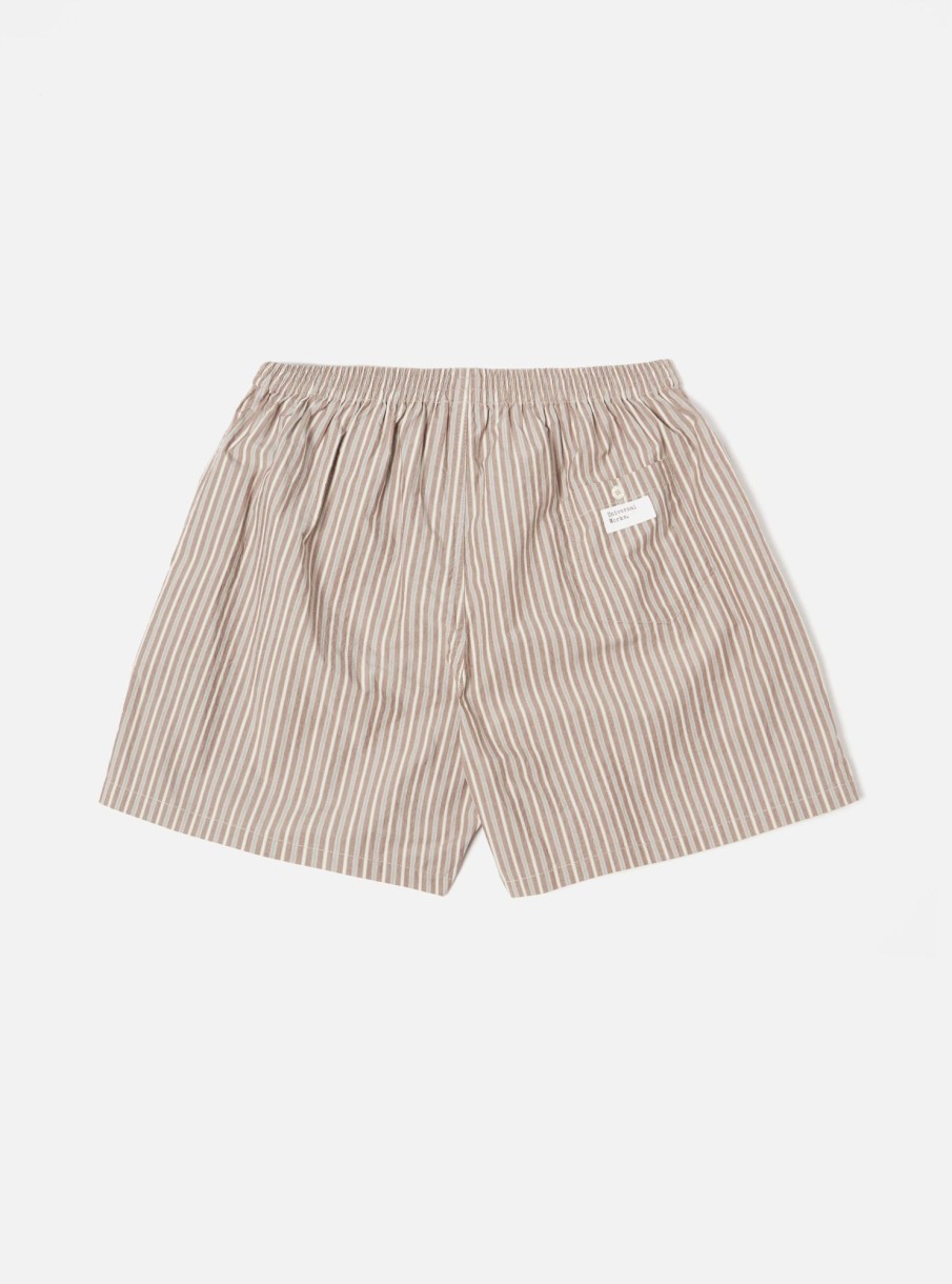 Clearance Universal Works Universal Works Boxer Short In Brown Shibuya Stripe