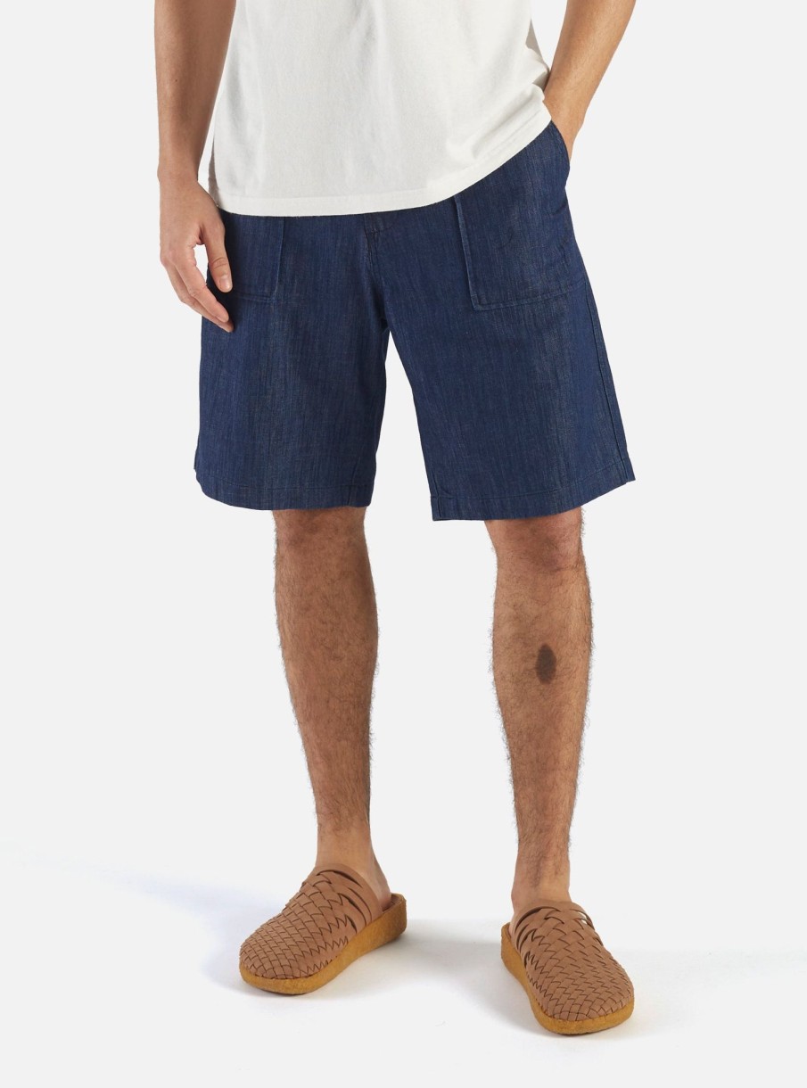 New Universal Works Universal Works Fatigue Short In Indigo Atlantic Denim