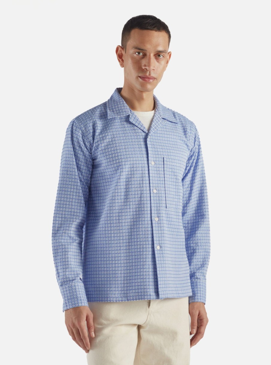 Wholesale Universal Works Universal Works L/S Camp Shirt Ii In Blue Delos Cotton