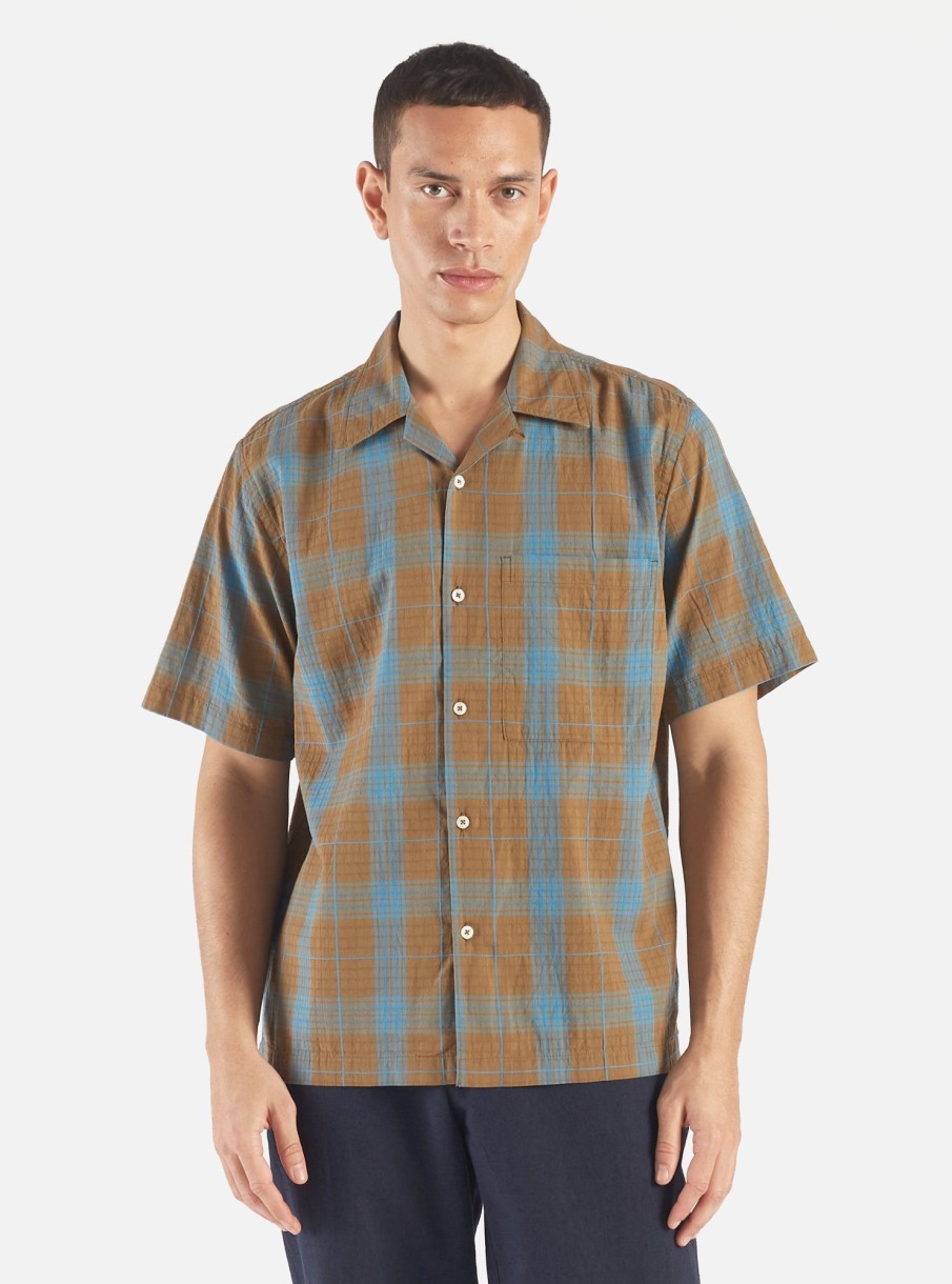 Online Universal Works Universal Works Camp Shirt In Sea/Sand Taki Check