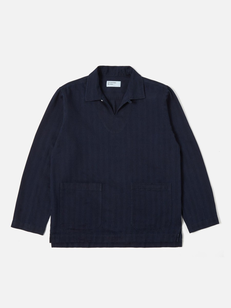 Online Universal Works Universal Works Smock Overshirt In Indigo Herringbone Denim