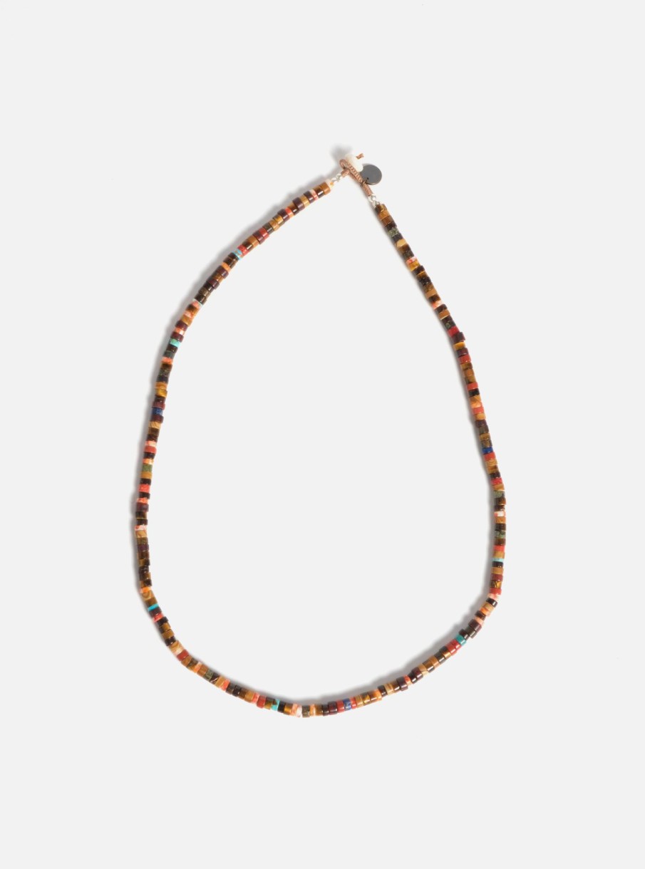 New Mikia Mikia Heishi Beads Necklace In Brown Multi Jasper/Spone Coral/Yellow Tiger Eye