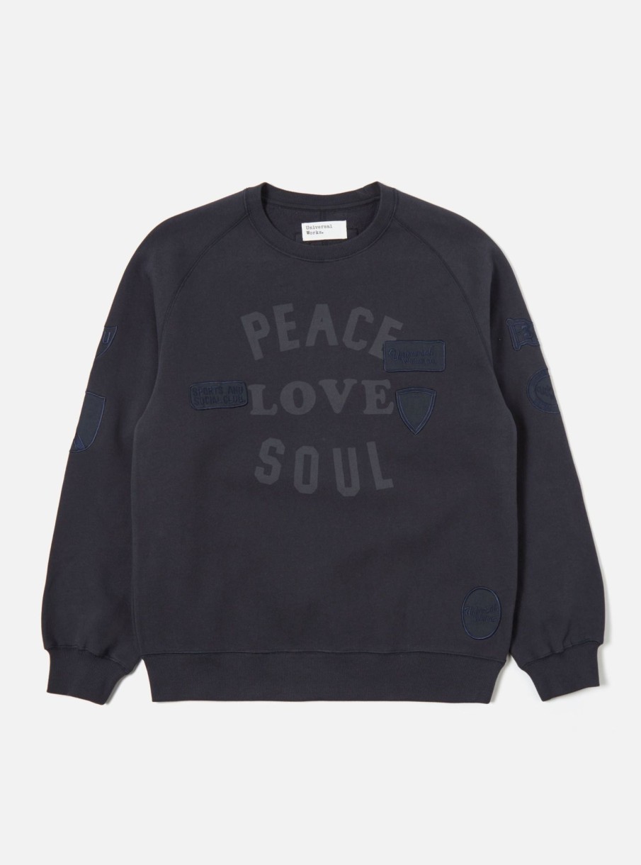 Wholesale Universal Works Universal Works 'Peace, Love & Soul' Sweatshirt In Navy Brush Back Sweat