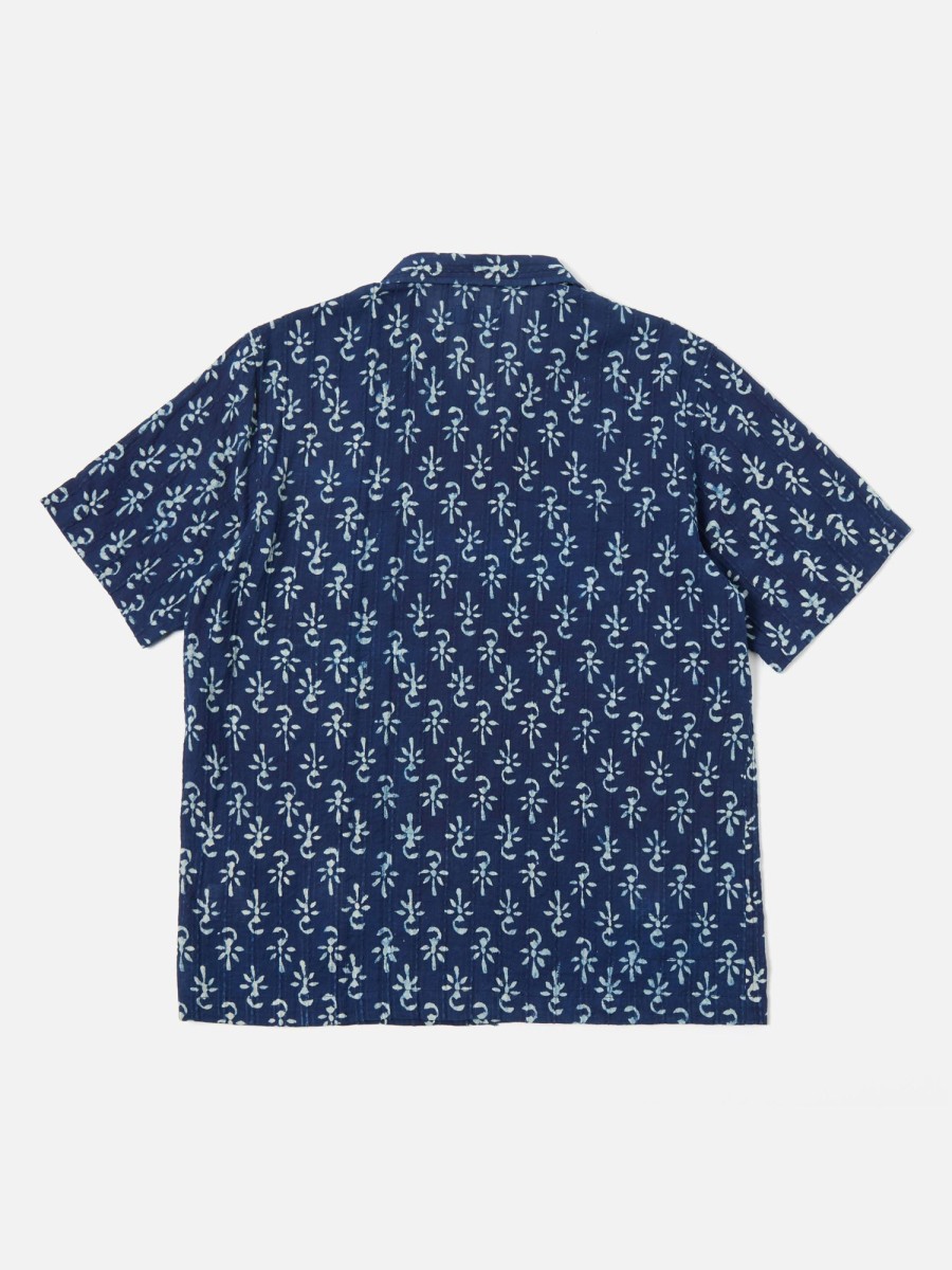 New Universal Works Universal Works Road Shirt In Indigo Flower Hand Print