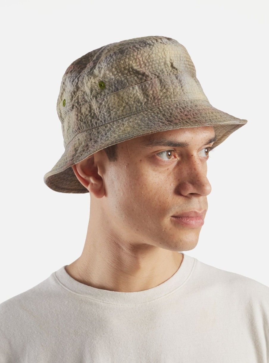 Wholesale Universal Works Universal Works Bucket Hat In Olive Portuguese Check Seersucker