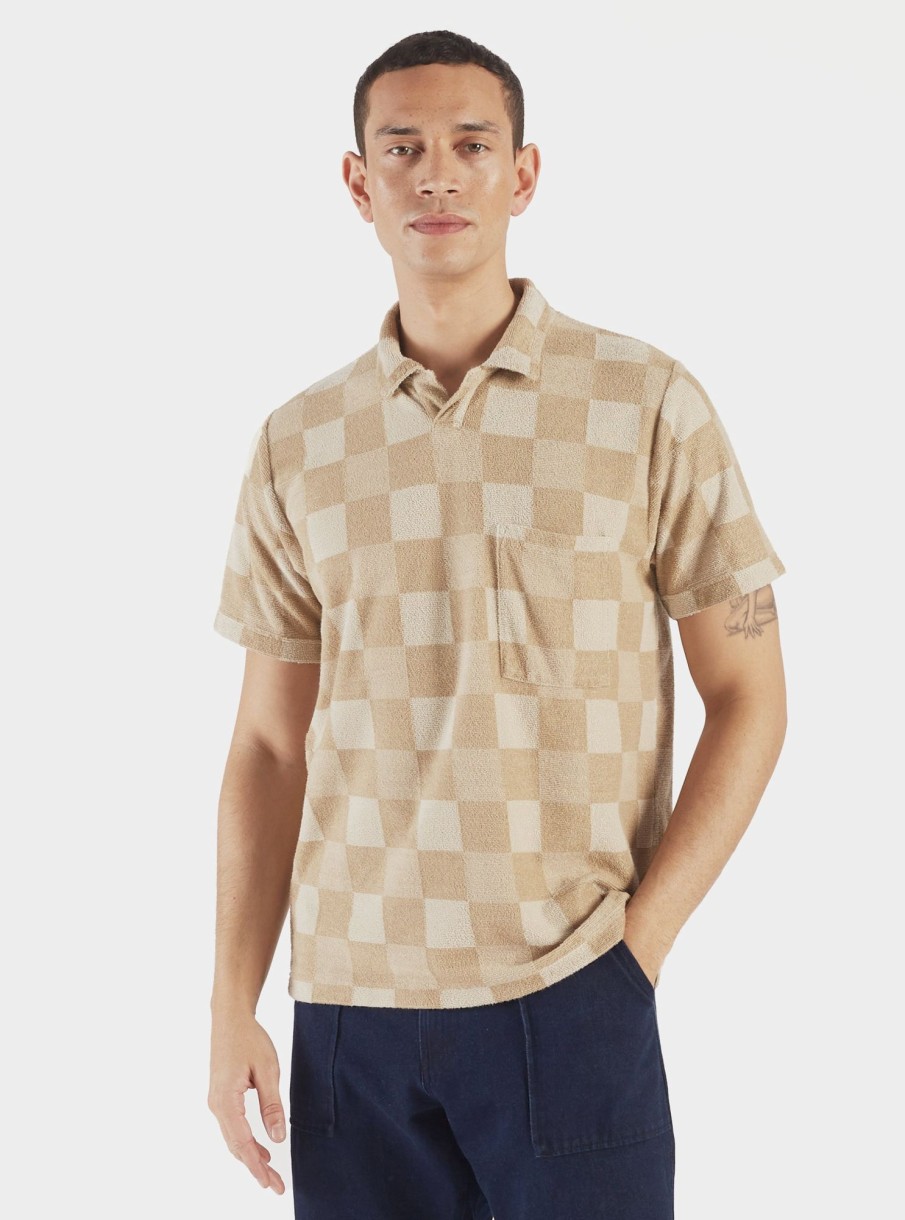 Wholesale Universal Works Universal Works Vacation Polo In Sand Checkboard Towelling