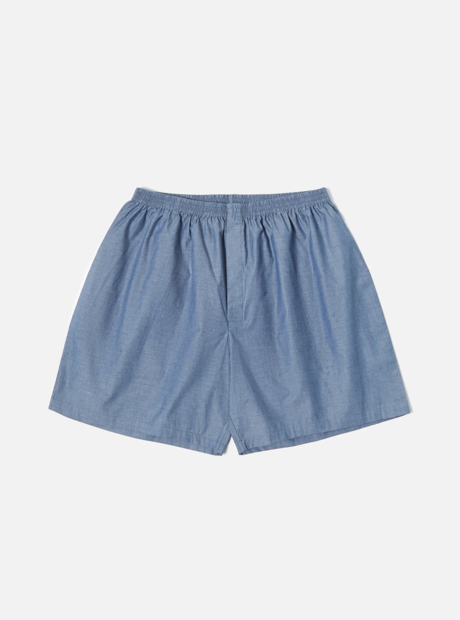 Clearance Universal Works Universal Works Boxer Short In Light Indigo Chambray