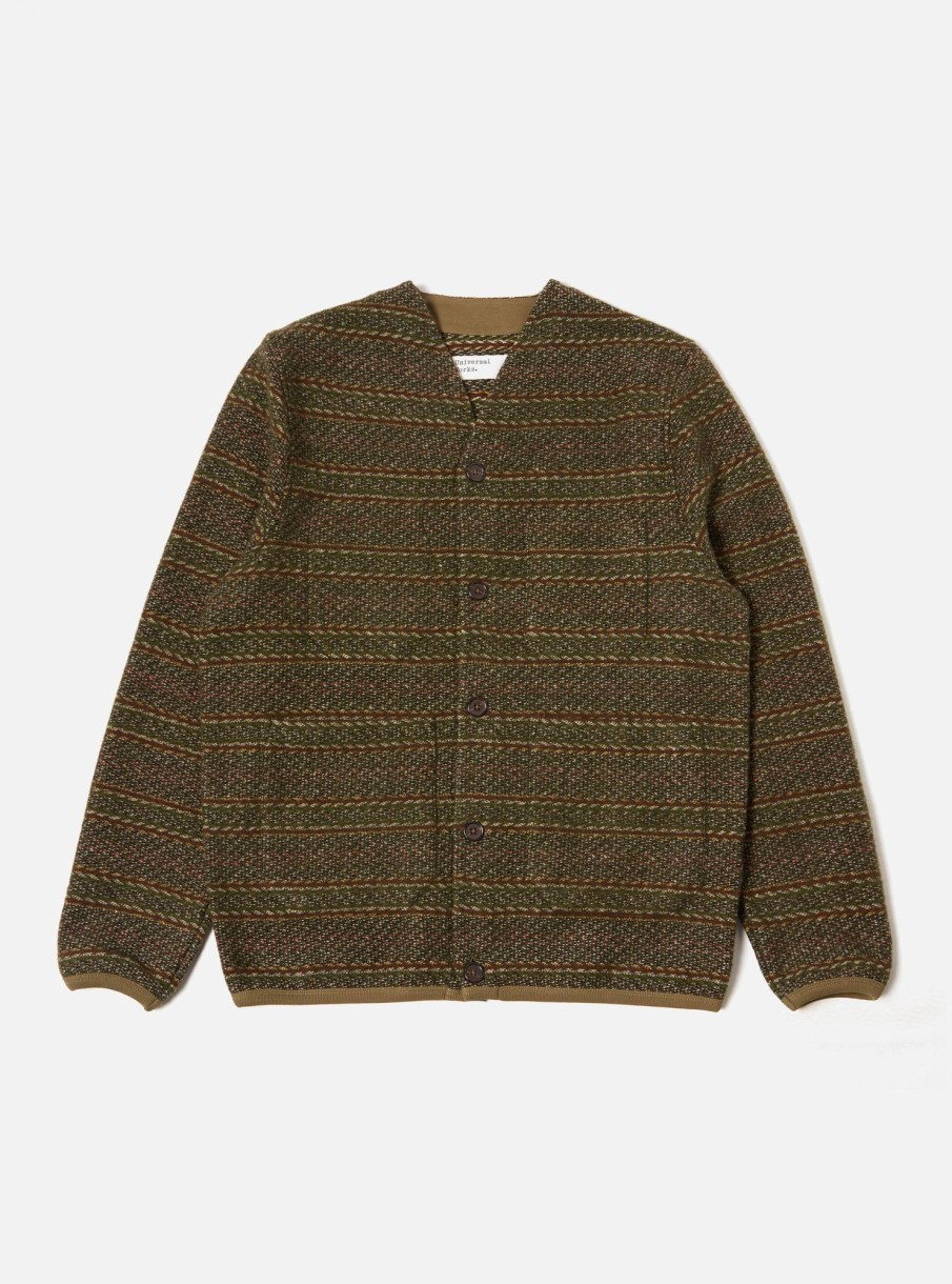 Hot Universal Works Universal Works Cardigan In Olive Rug Stripe