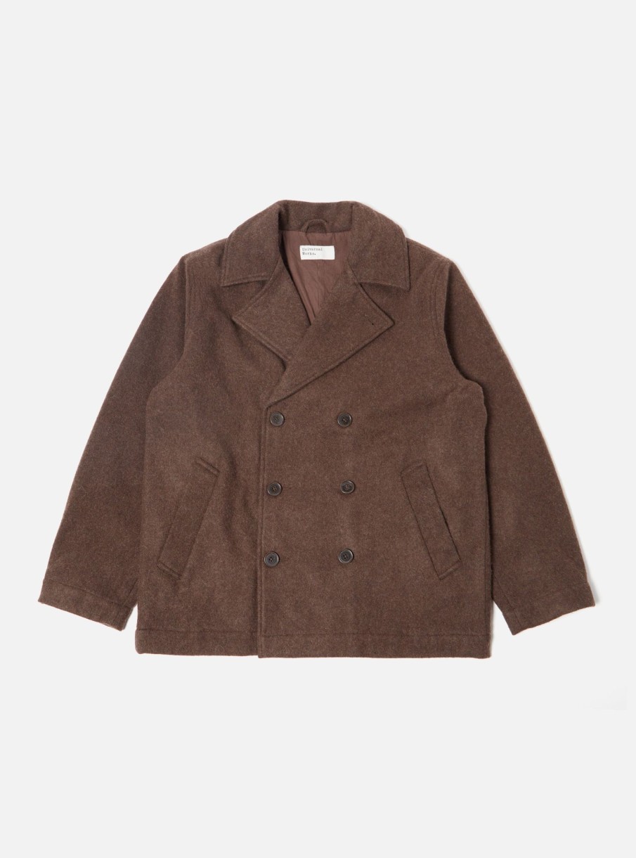 Hot Universal Works Universal Works Peacoat In Brown Melange Melton