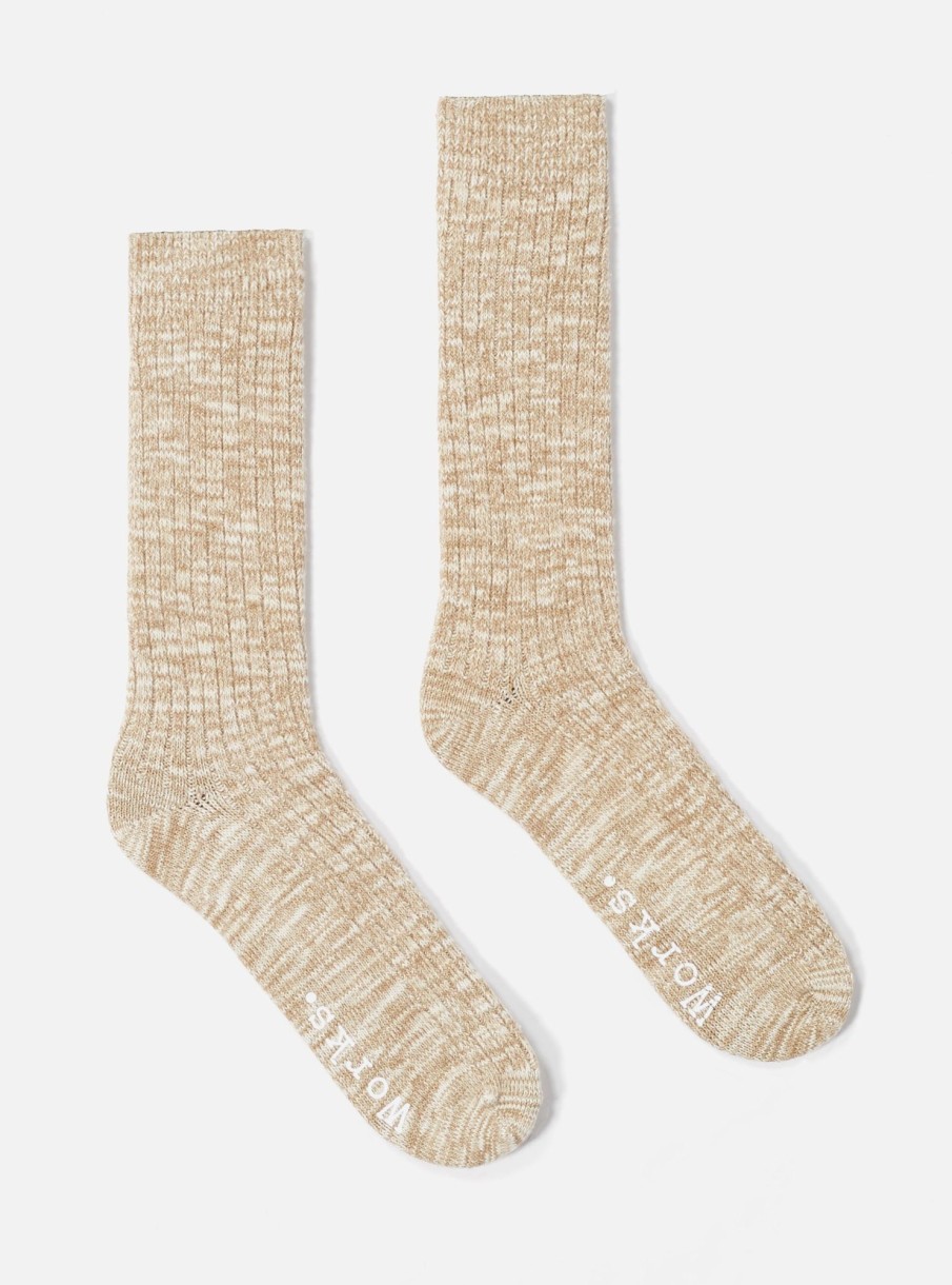 Best Universal Works Universal Works Slub Sock In Dark Sand Slub Knit