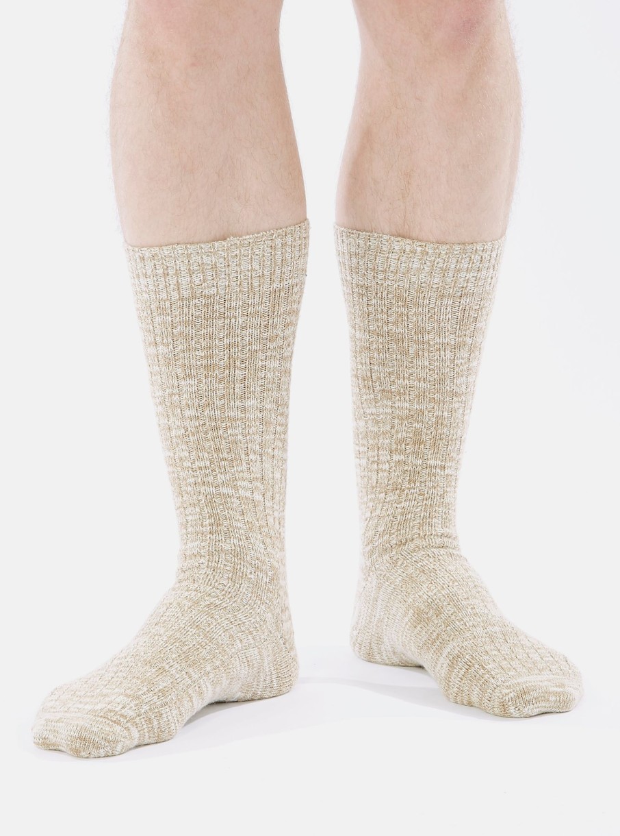 Best Universal Works Universal Works Slub Sock In Dark Sand Slub Knit