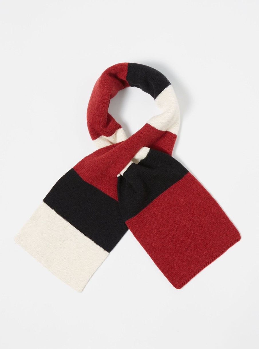 Wholesale Universal Works Universal Works Deluxe Football Scarf In Black/Red/Ecru Soft Wool