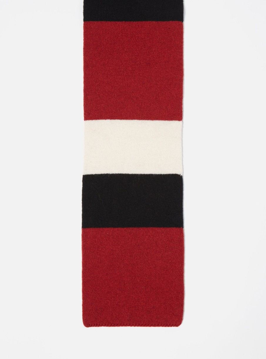 Wholesale Universal Works Universal Works Deluxe Football Scarf In Black/Red/Ecru Soft Wool