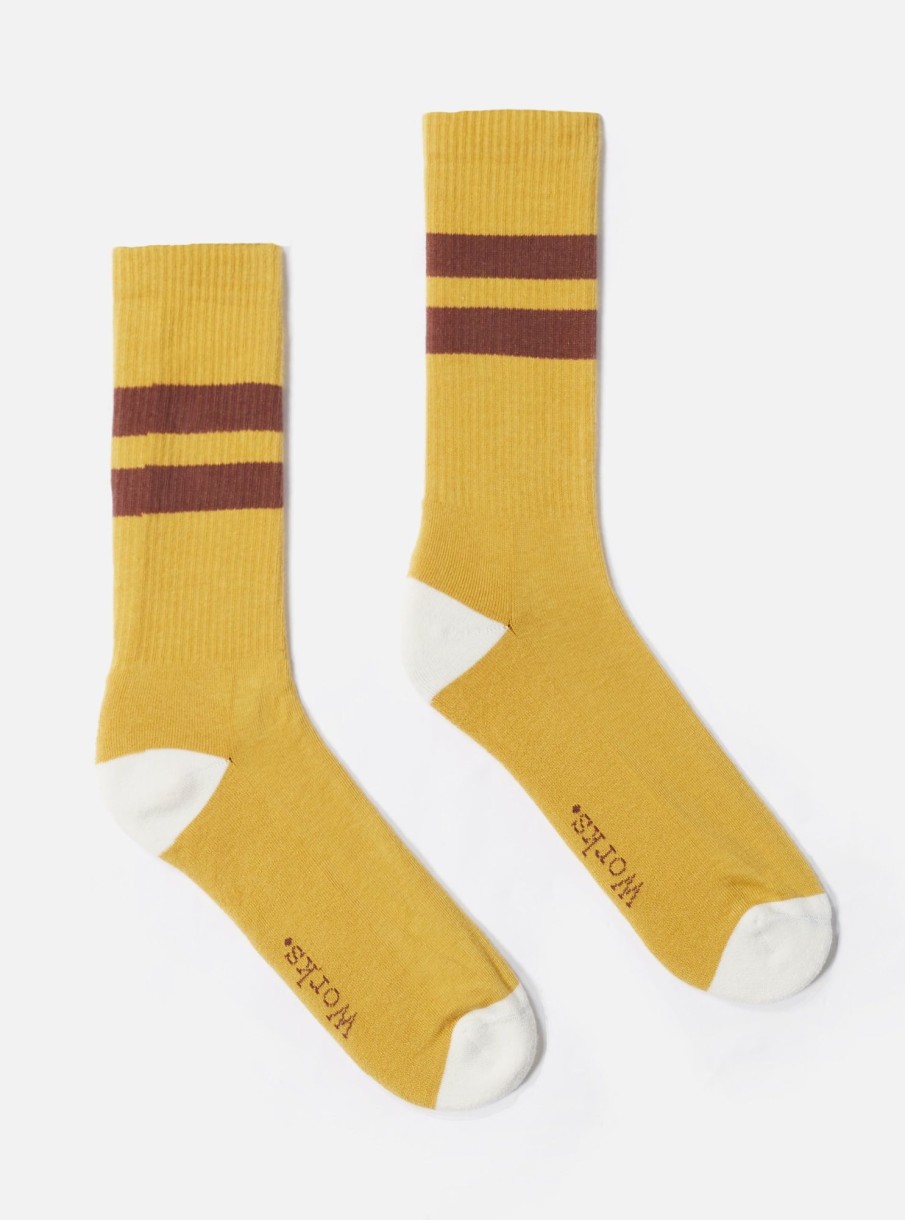 Best Universal Works Universal Works Sport Sock In Yellow/Raisin Cotton Rib