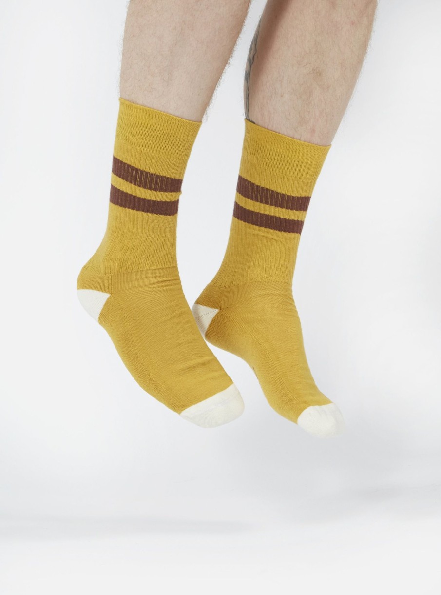 Best Universal Works Universal Works Sport Sock In Yellow/Raisin Cotton Rib