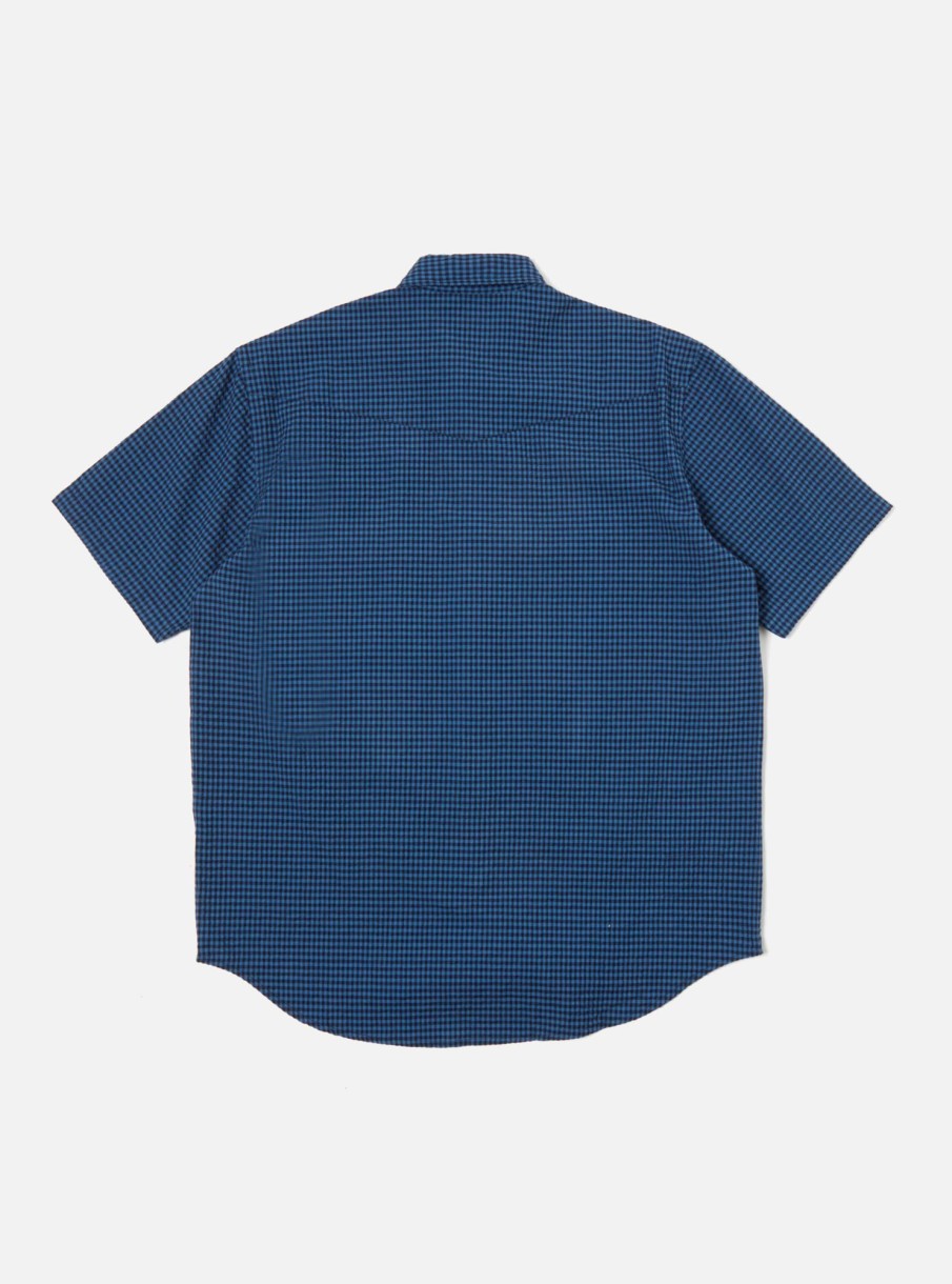 Best Universal Works Universal Works Western Garage Shirt In Navy Gingham Seersucker