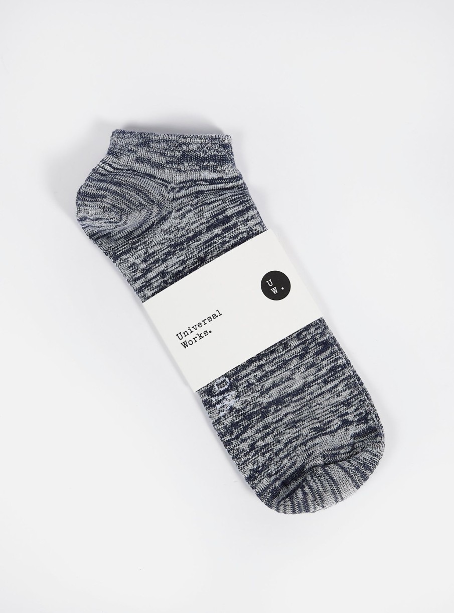 Clearance Universal Works Universal Works Ankle Slub Sock In Navy Slub Knit