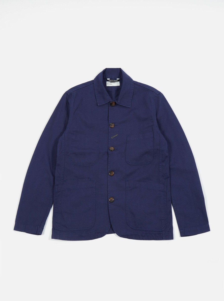 New Universal Works Universal Works Bakers Jacket In Work Blue Byron Twill