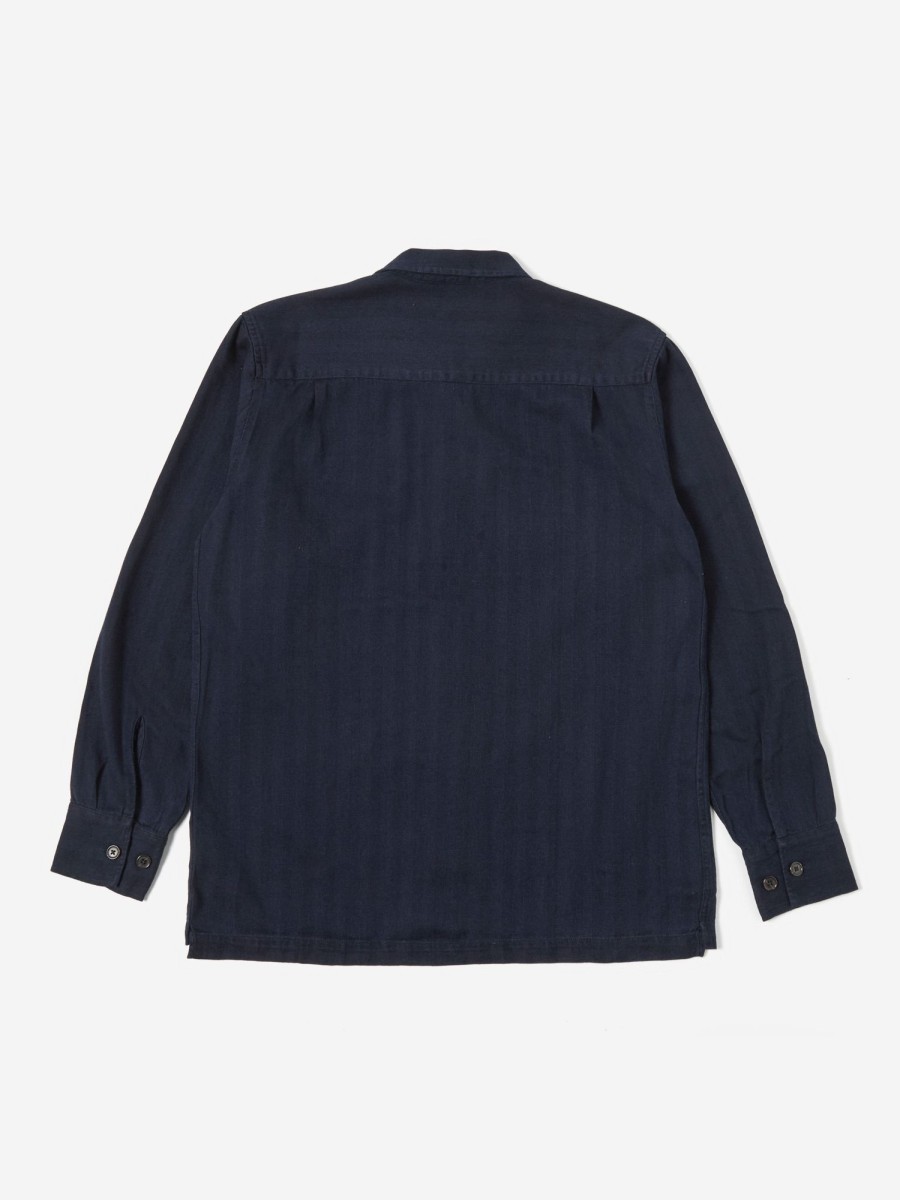 Clearance Universal Works Universal Works L/S Utility Shirt In Indigo Herringbone Denim