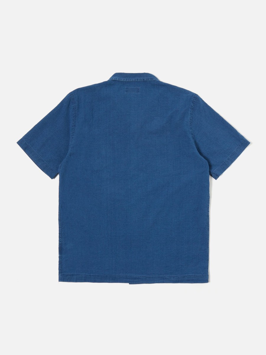 Clearance Universal Works Universal Works Road Shirt In Washed Indigo Seersucker