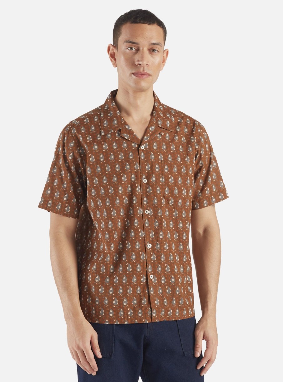 Best Universal Works Universal Works Road Shirt In Brown Paisley Block Print