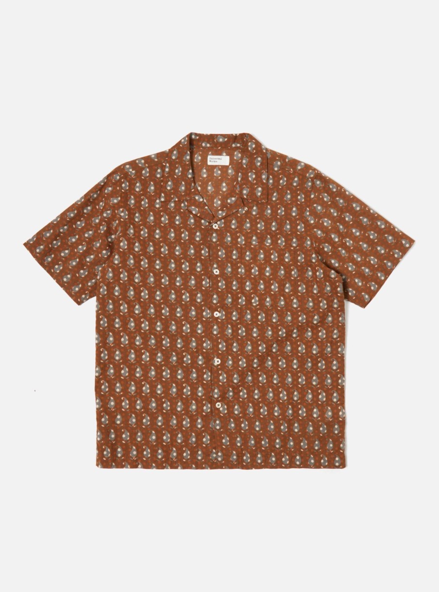 Best Universal Works Universal Works Road Shirt In Brown Paisley Block Print