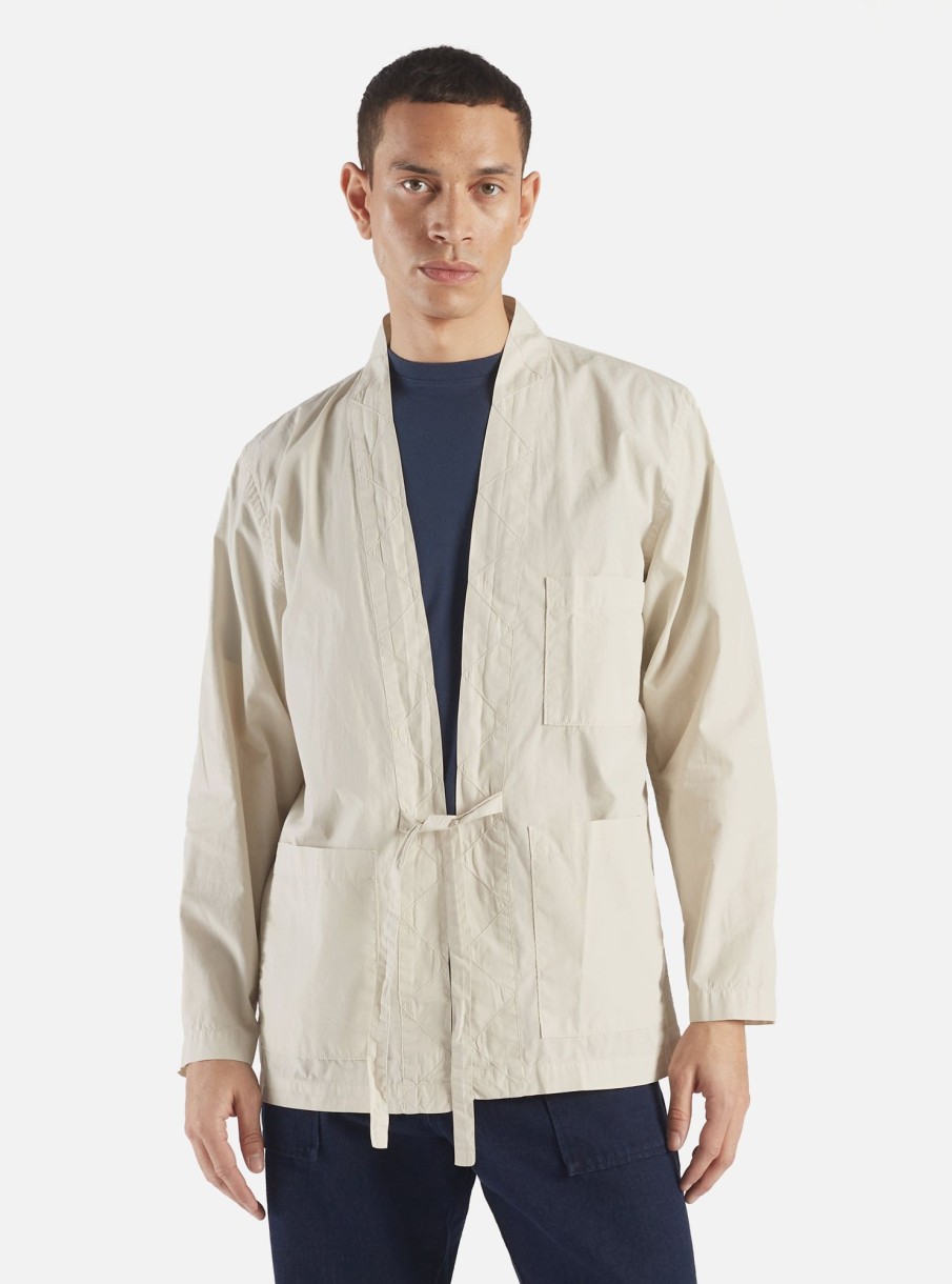 Best Universal Works Universal Works Tie Front Jacket In Driftwood Organic Fine Poplin