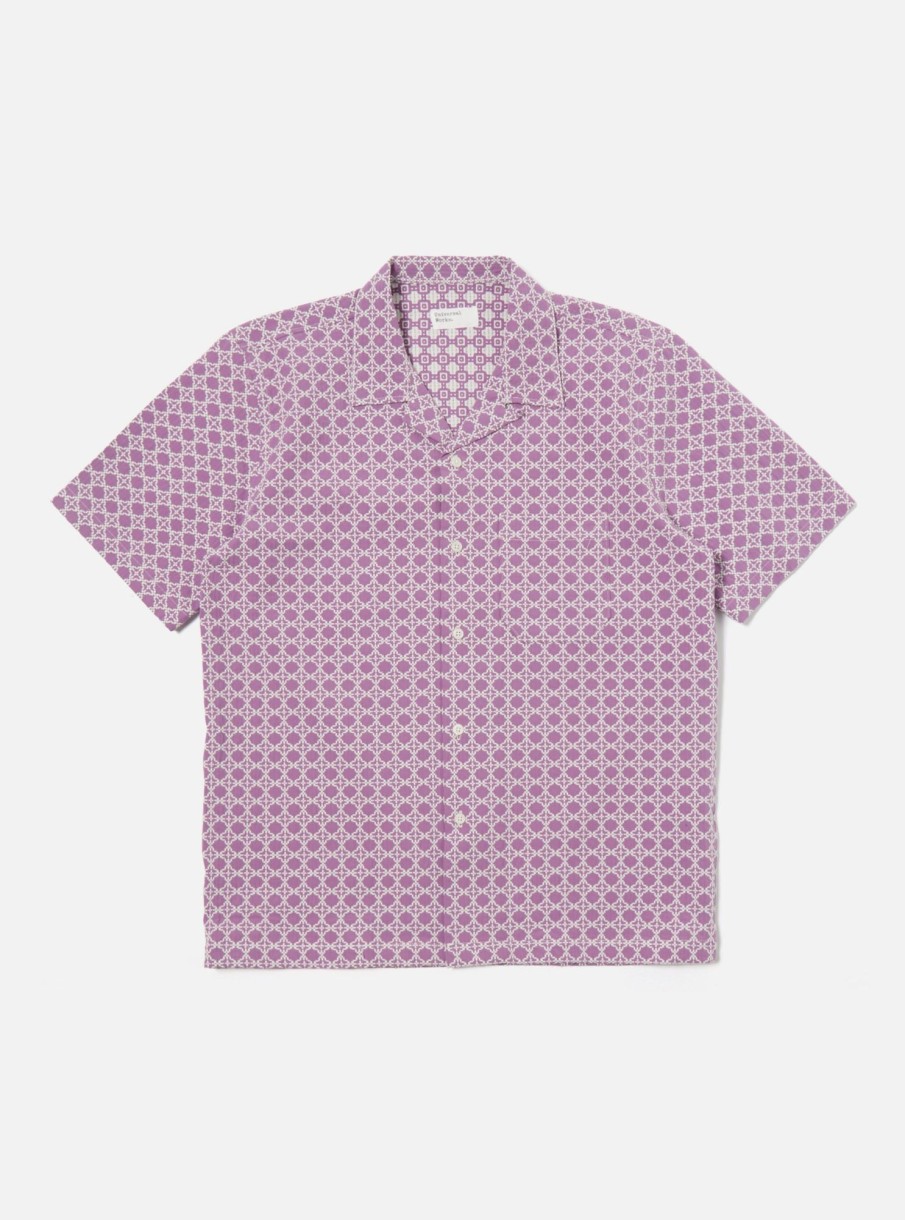 Clearance Universal Works Universal Works Road Shirt In Lilac Tile 2 Cotton