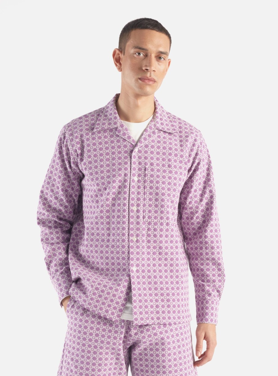 New Universal Works Universal Works L/S Camp Shirt Ii In Lilac Tile 2 Cotton