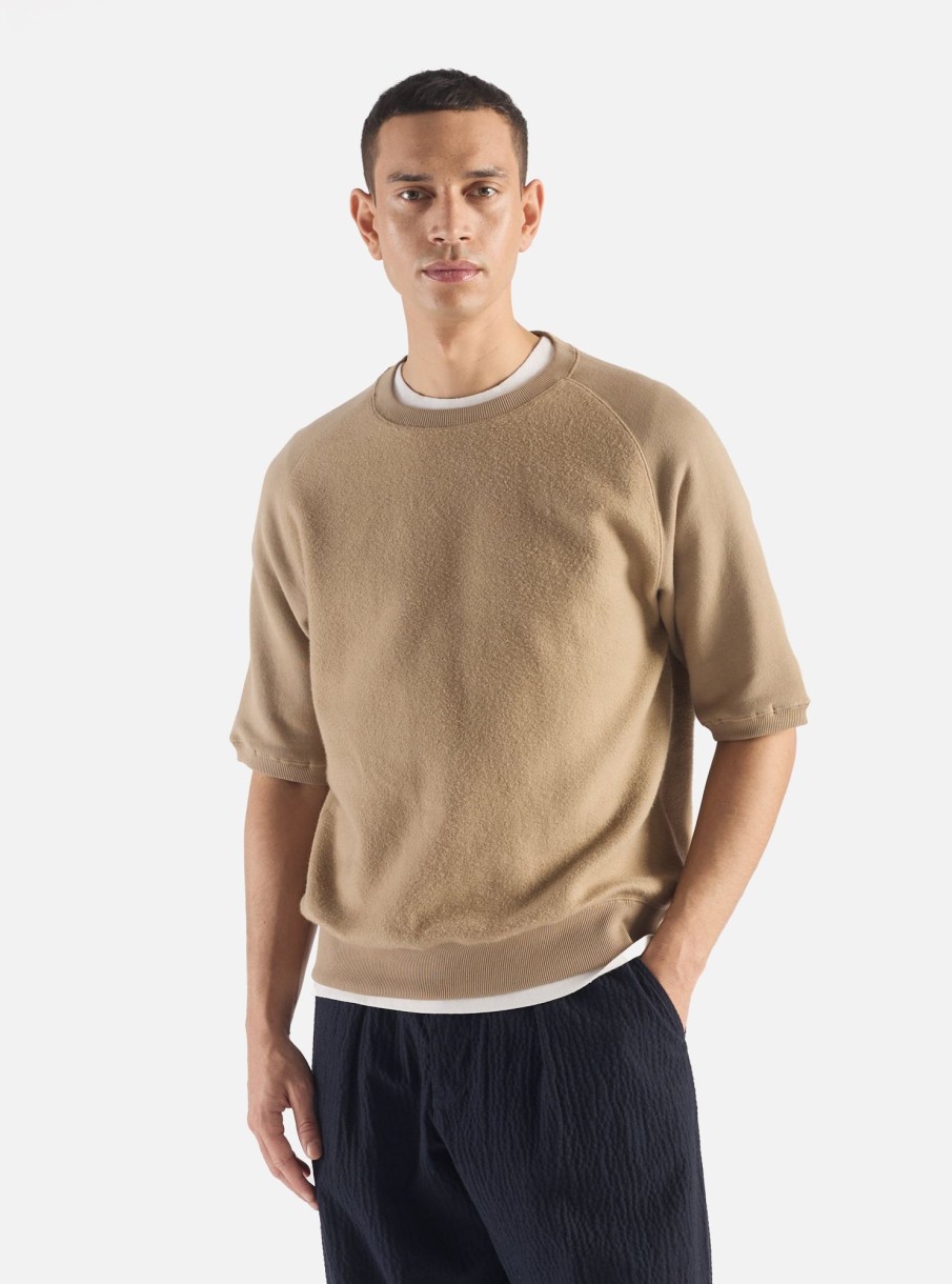 Wholesale Universal Works Universal Works Short Sleeve Sweatshirt In Sand Brush Back Sweat