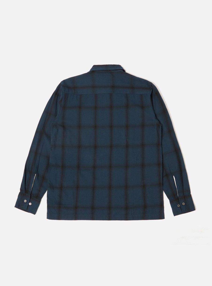 Wholesale Universal Works Universal Works Ls Pullover Shirt In Navy Embroided Shadow Check